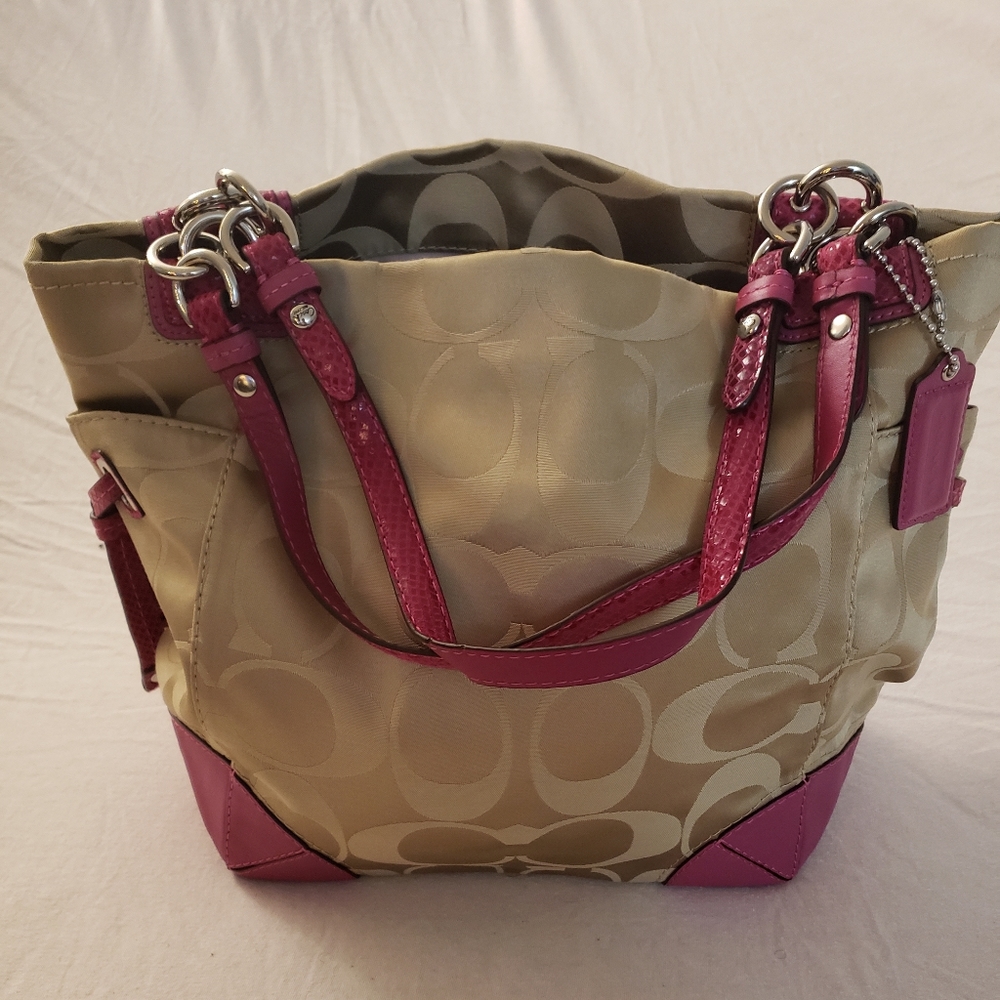 Coach Fuschia & Tan Satchel